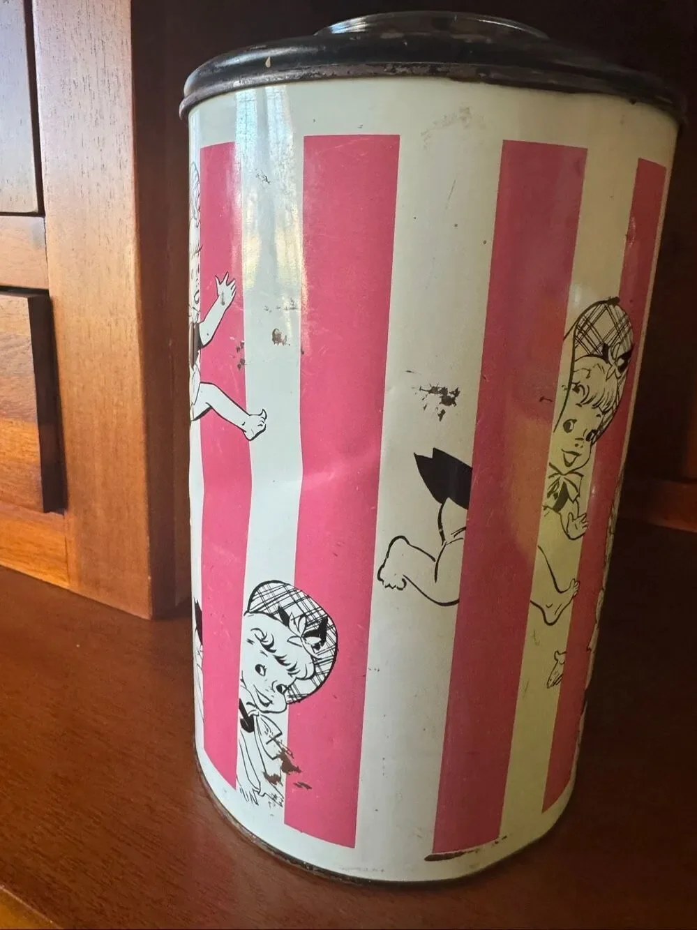Jolly jug 1950’s canister Ball mason jar retro baby doll girl pink white candy s